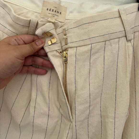 Sezane Rodrigo Trousers Stripped ecru with black stripes size 40 - US 8 - Picture 6 of 9